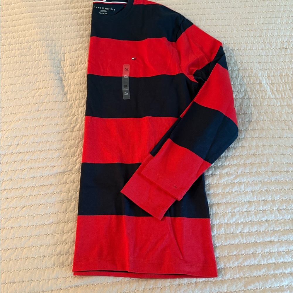 Tommy Hilfiger Bold Red and Black Striped Shirt